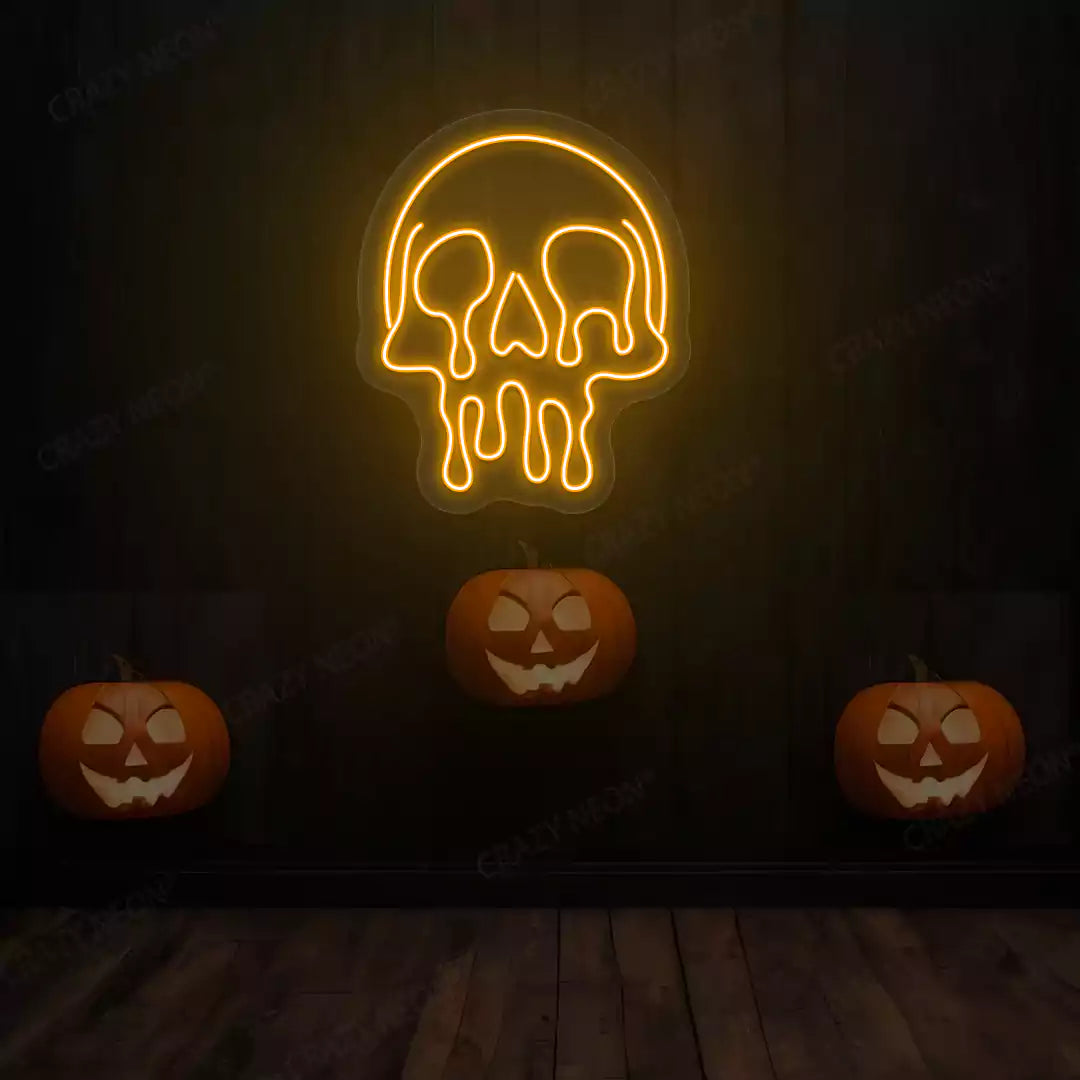 Melting Skull Neon Sign | Orange