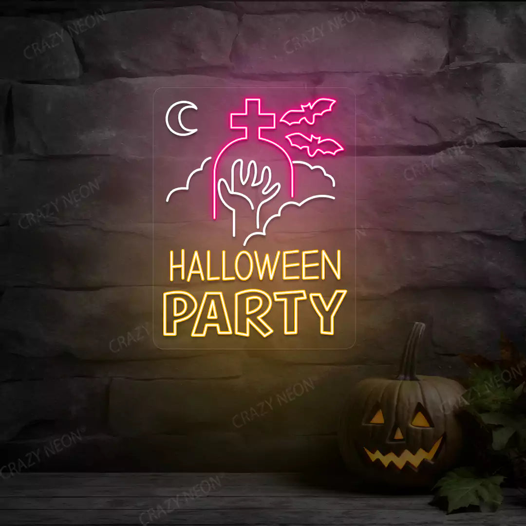 Halloween Party In Graveyard Neon Sign | Pink