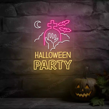 Halloween Party In Graveyard Neon Sign | Pink