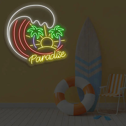 Paradise Beach Neon Sign in Red Color