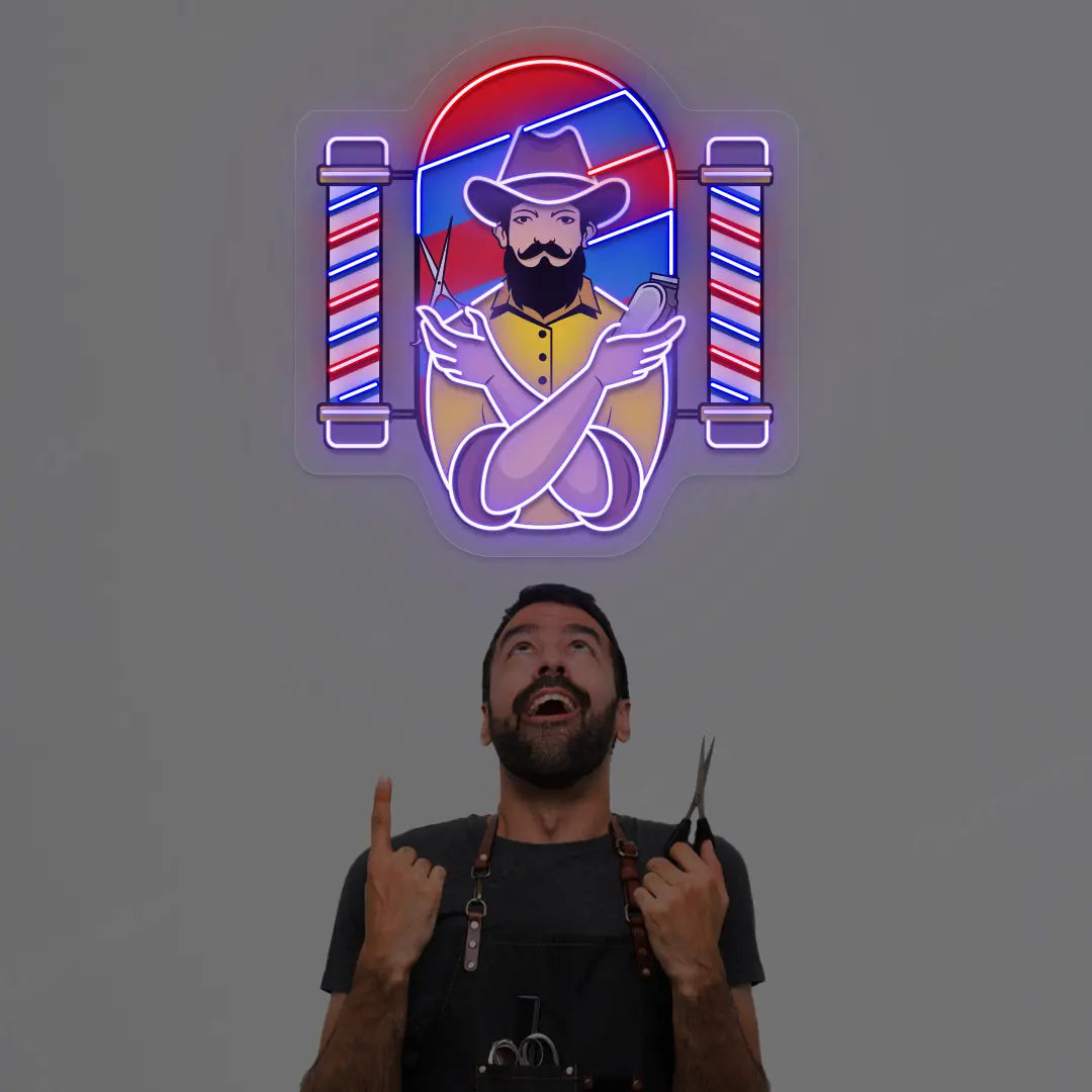 Barber Men Neon Artwork in purple color