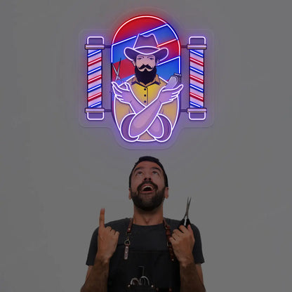 Barber Men Neon Artwork in purple color