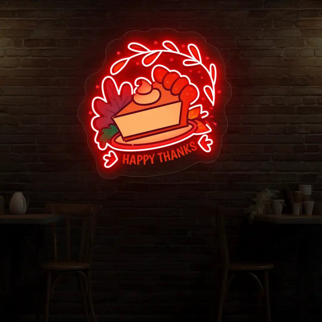 Whipped pumpkin pie happy thanks neon sign in red
