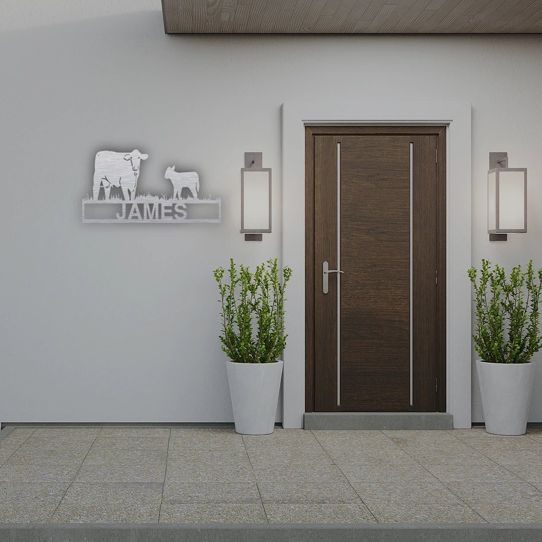 Cow Calf Farm Name Personalized Metal Monogram in silver finish