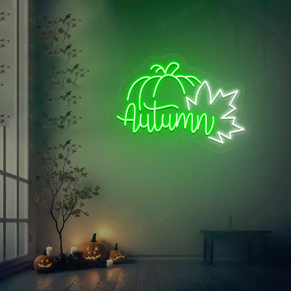 Autumn Pumpkin Leaf Neon Sign | Green