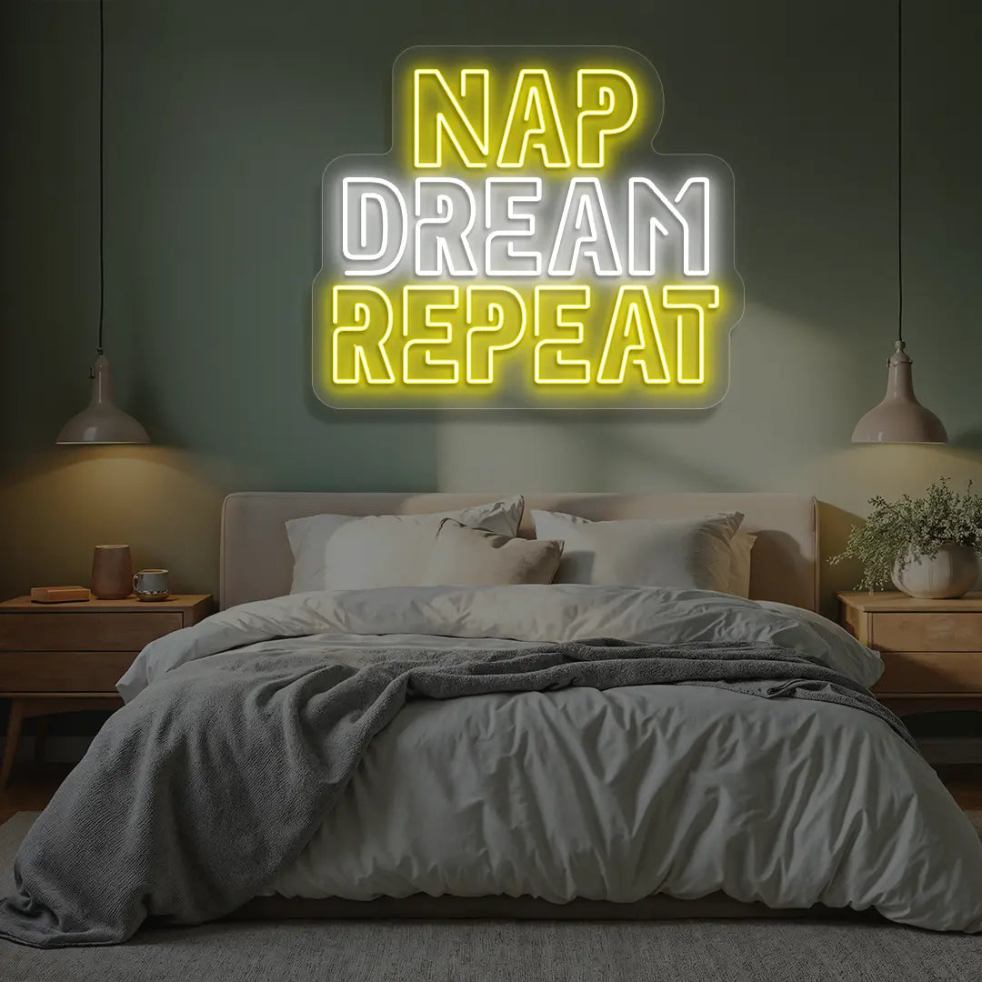 Nap Dream Repeat Neon Sign in Yellow Color