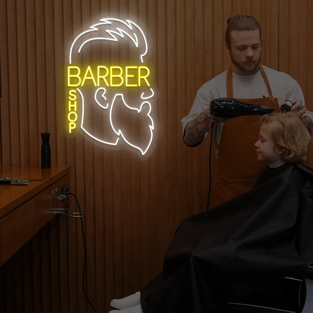 Men Barber Shop Neon Sign in Yellow color