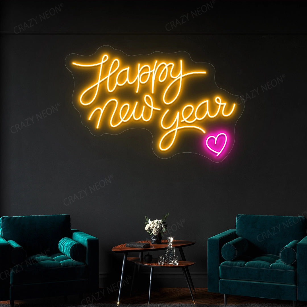 Happy New Year Heart Neon Sign | Orange 