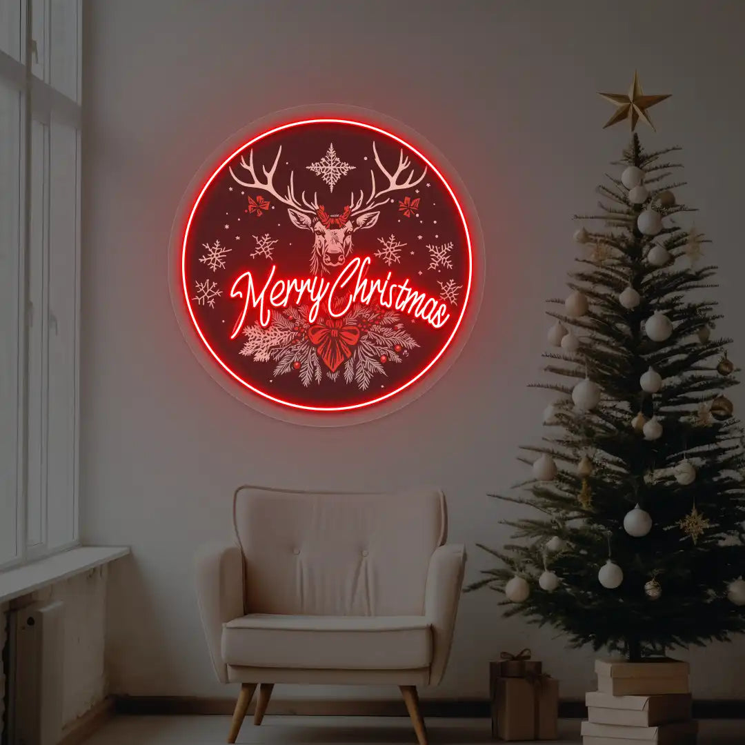 Reindeer Glow Christmas Decor Neon Artwork | Red