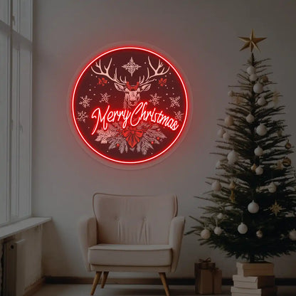 Reindeer Glow Christmas Decor Neon Artwork | Red