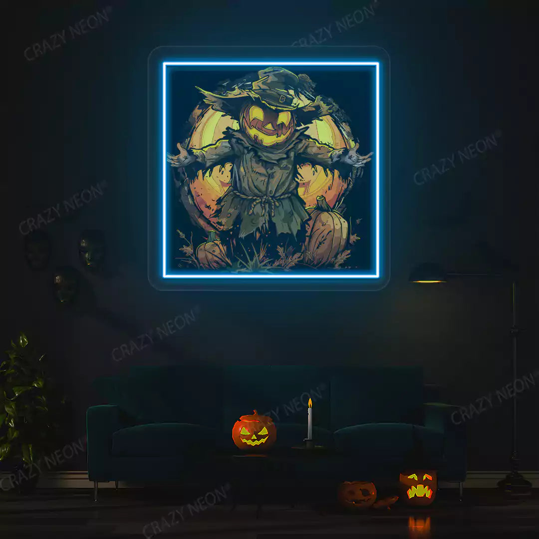 Pumpkin King Scarecrow Neon Artwork | Iceblue