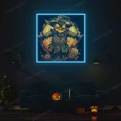 Pumpkin King Scarecrow Neon Artwork | Iceblue