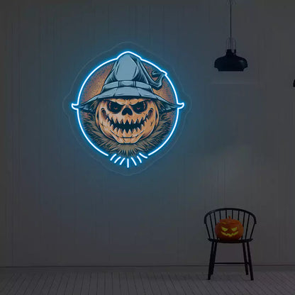 Witch Pumpkin Scarecrow Neon Artwork | Iceblue