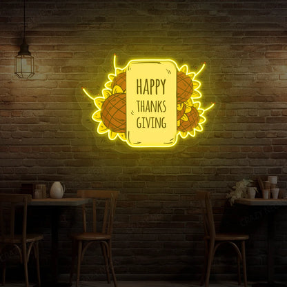 Happy thanksgiving sunflower neon sign in yellow