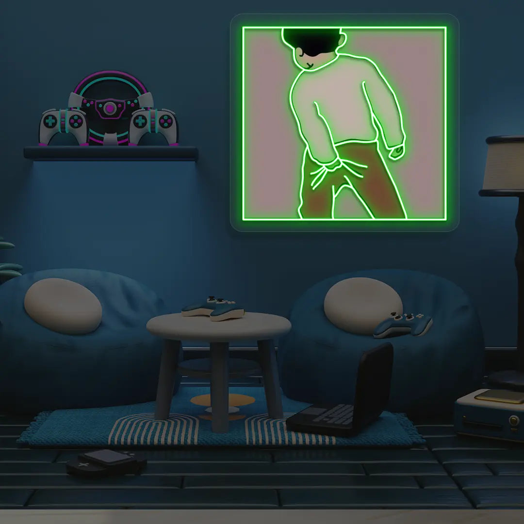 Scratching A** Neon Artwork in Green color