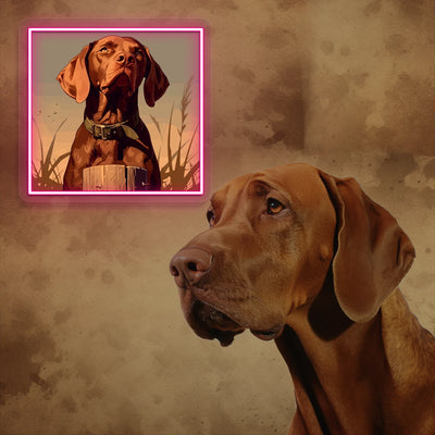 Vizsla Close up Portrait Neon Artwork in pink color