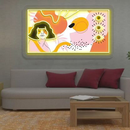 yellow abstract canvas Neon Artwork Sign mounted on a wall