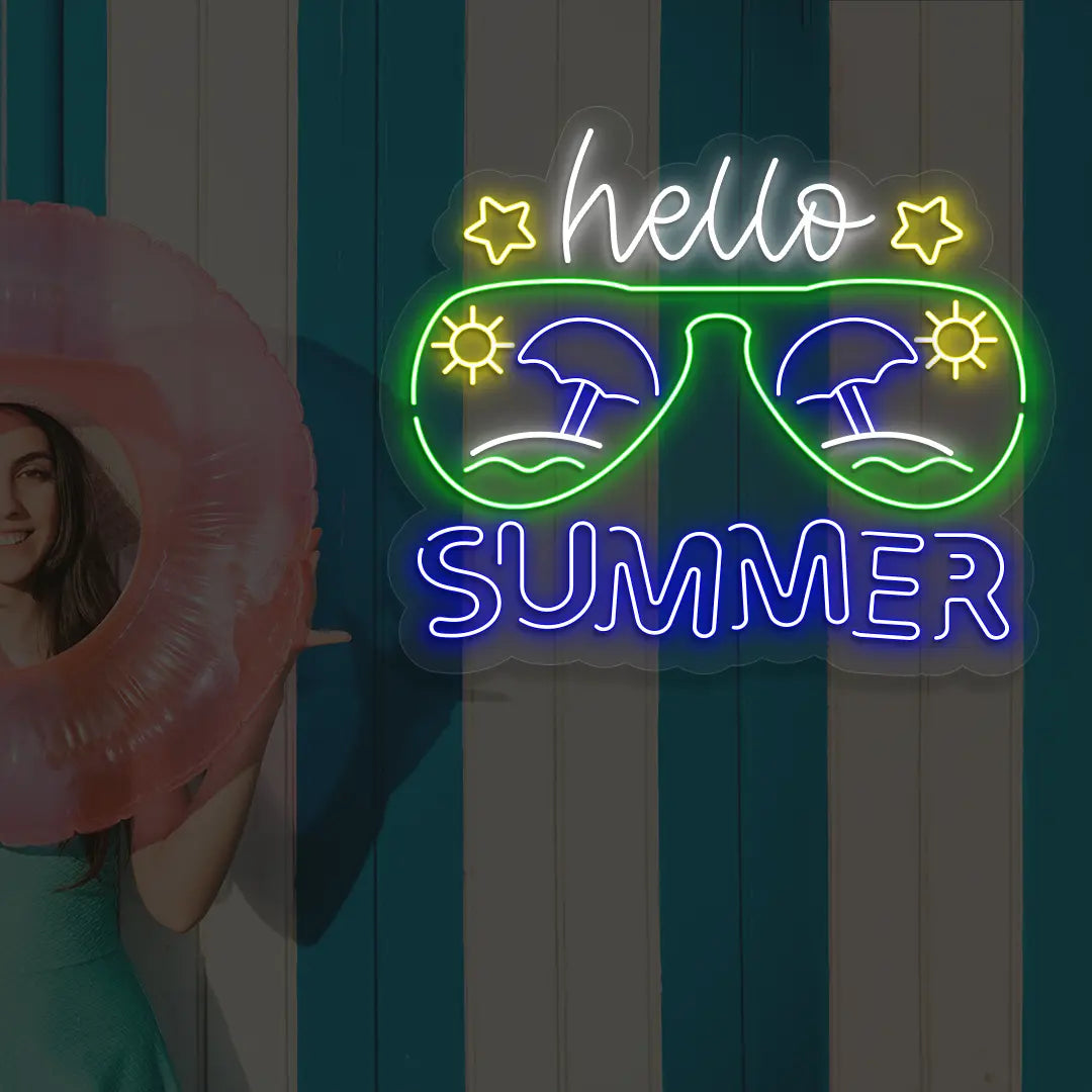 Hello Summer Neon Sign in Blue color