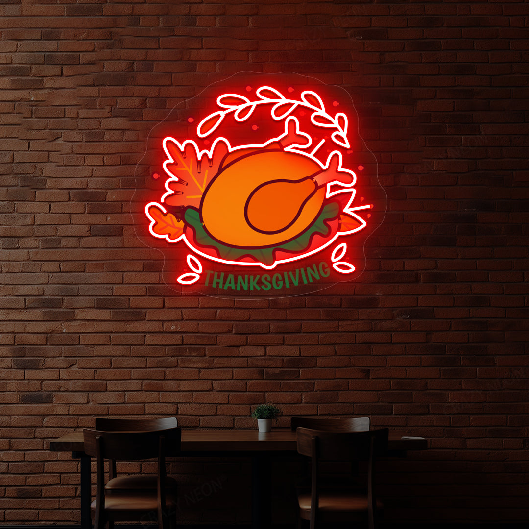 Thanksgiving roast turkey neon sign in red