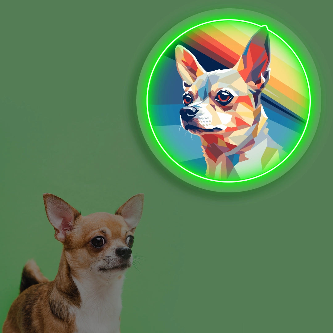 Retro Portrait Chihuahua Neon Artwork in Green color