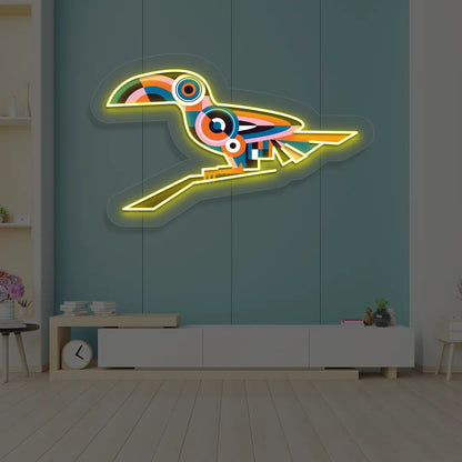 Toucan Harmony Abstract Neon Artwork Sign in Yellow color