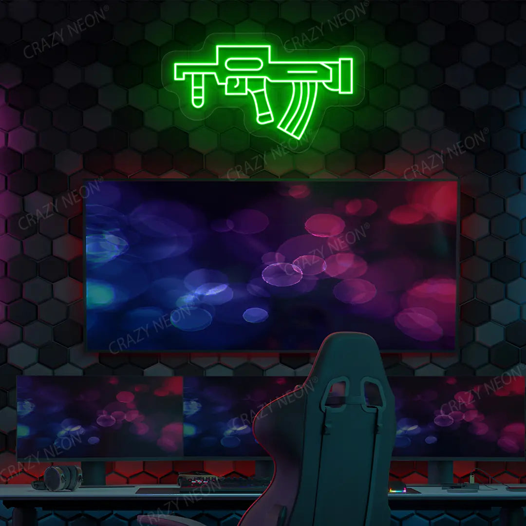 Groza Gaming Gun Neon Sign in Green color