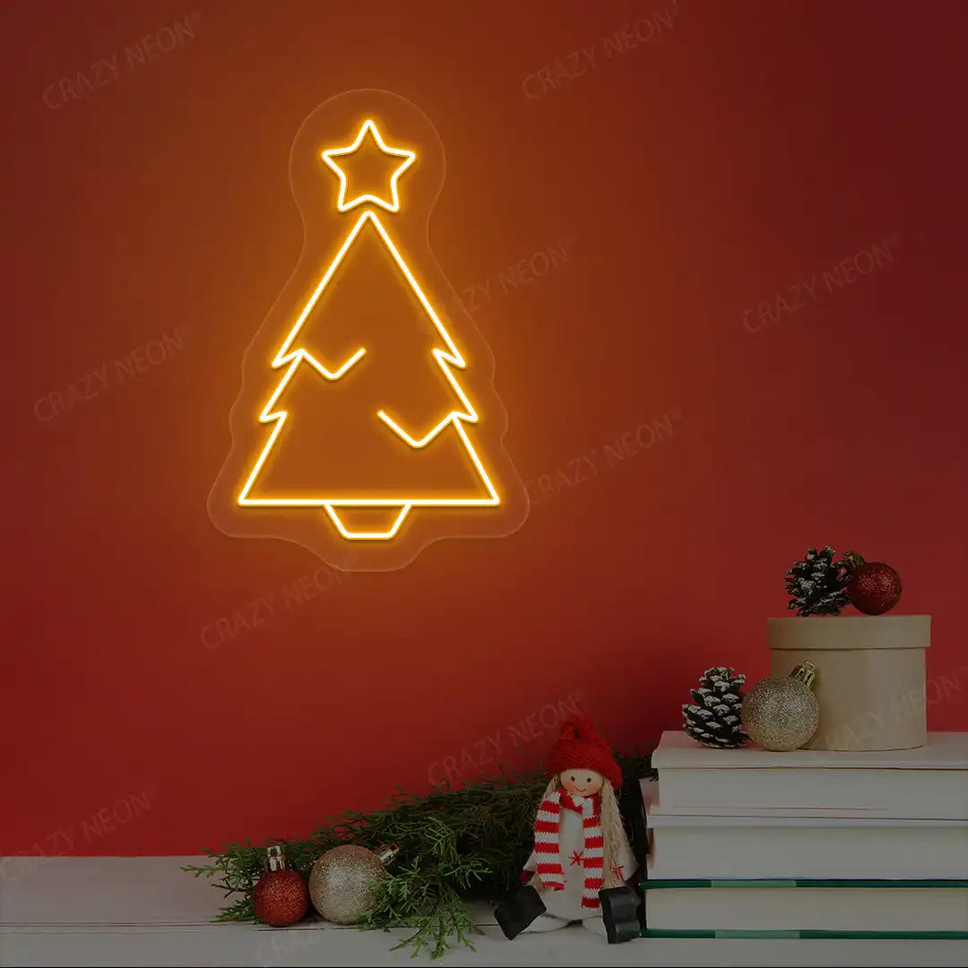 Star-Top Minimal Christmas Tree Neon Sign | Orange