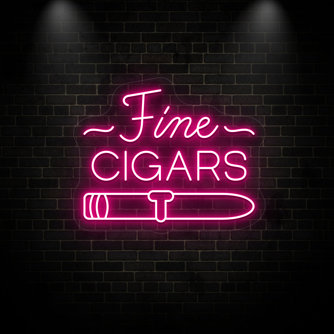 pink Fine cigars retro bar vintage neon sign mounted on a wall