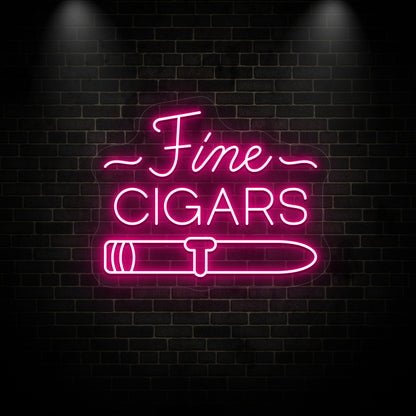 pink Fine cigars retro bar vintage neon sign mounted on a wall