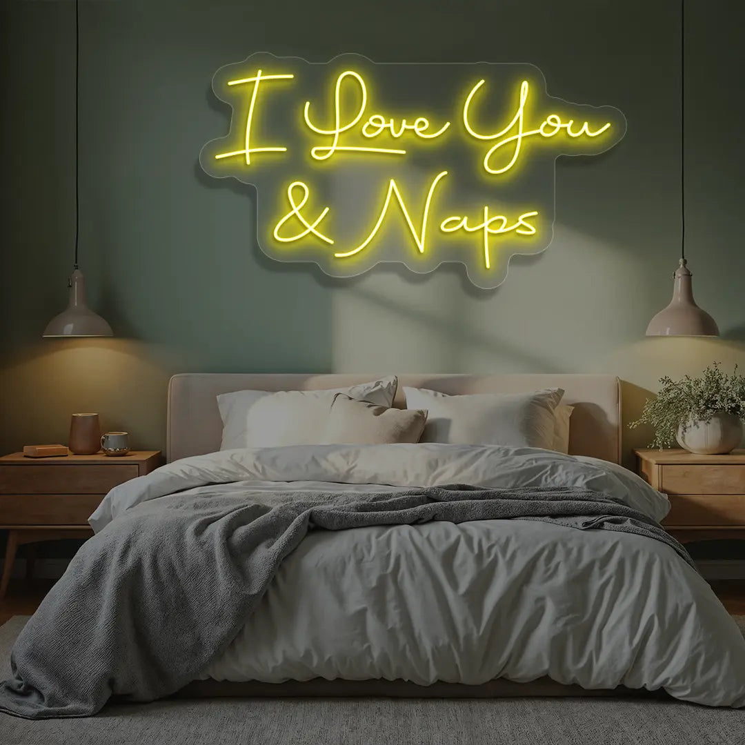 I Love You & Naps Neon Sign in Yellow color