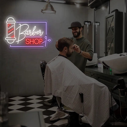 Barber Shop Pole Neon Sign in Purple color