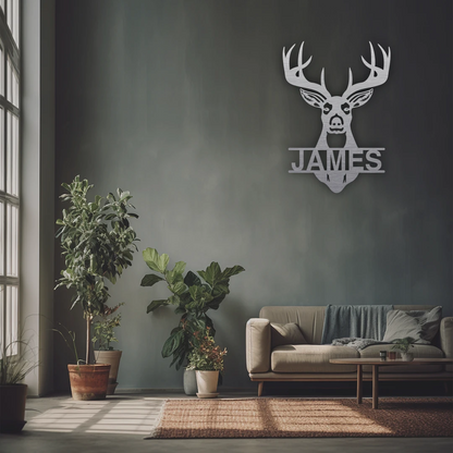 Deer Head Name Personalized Metal Monogram in silver finish