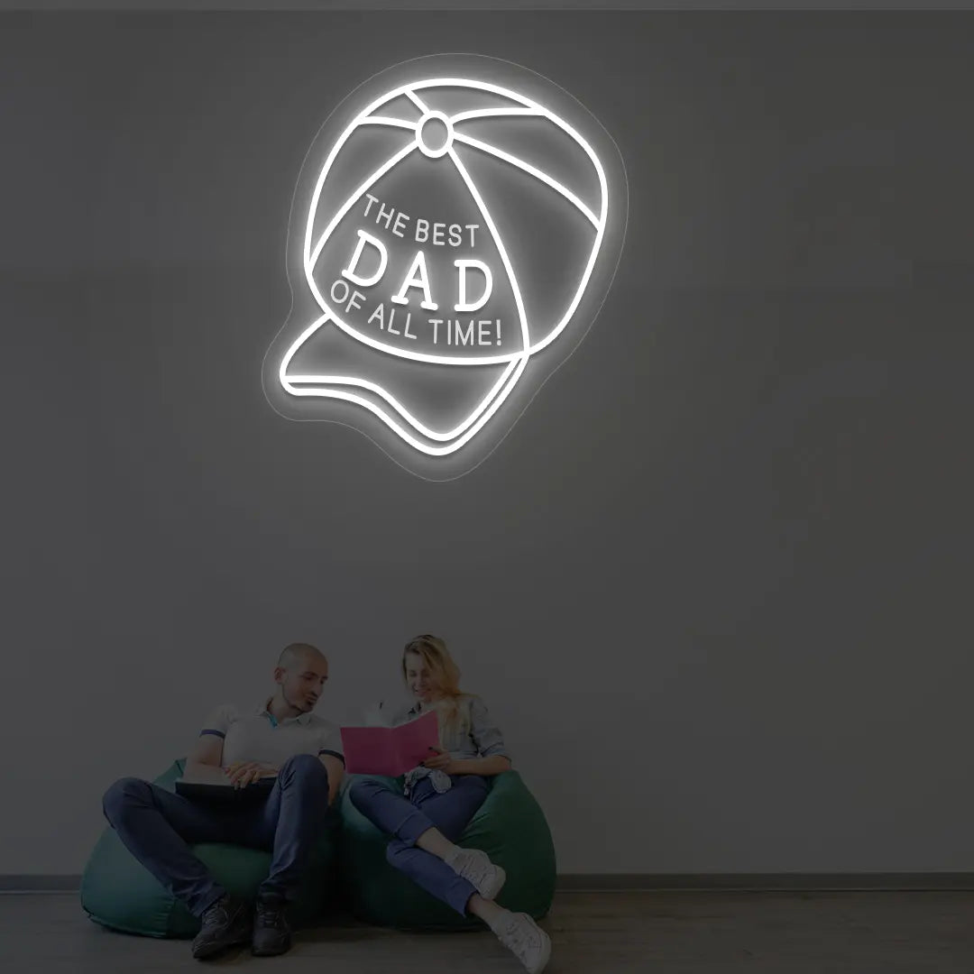 Cap Neon Sign with “The Best DAD of All Time” Text | White