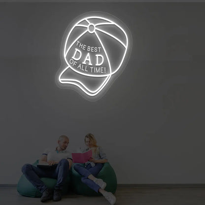 Cap Neon Sign with “The Best DAD of All Time” Text | White