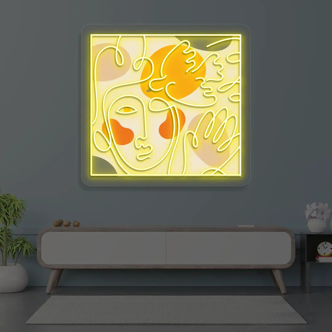 Abstract Face Neon Artwork Sign in Yellow color