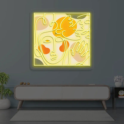 Abstract Face Neon Artwork Sign in Yellow color