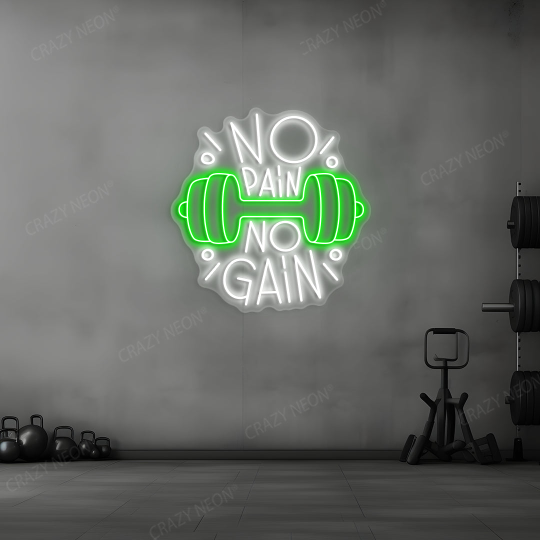 green and white barbell motivation neon sign mounted on a wall