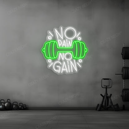green and white barbell motivation neon sign mounted on a wall