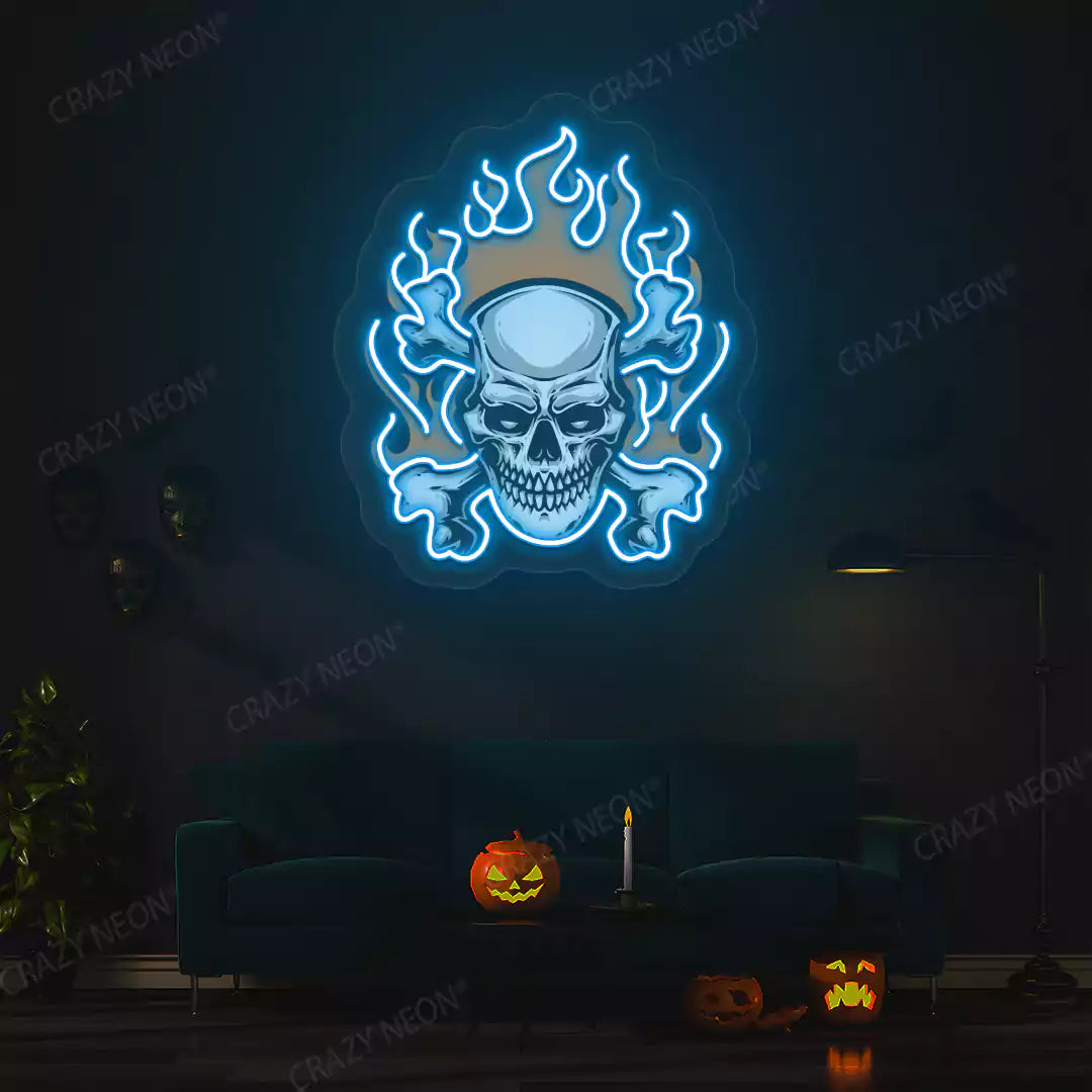 Flaming Skull Neon Artwork | Iceblue