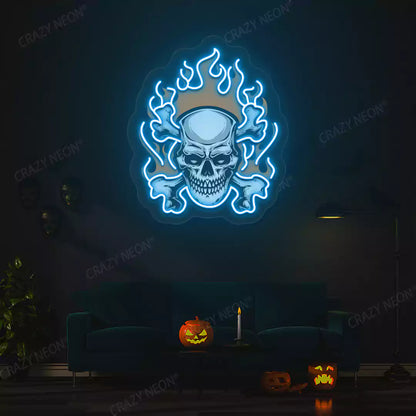 Flaming Skull Neon Artwork | Iceblue