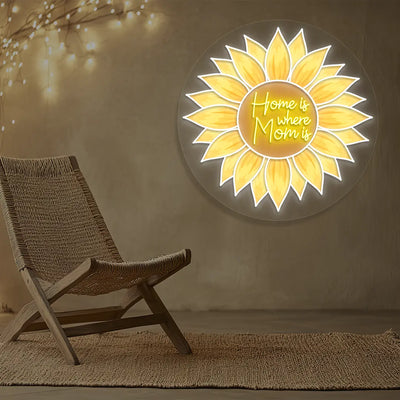 Home Is Where Mom Is Sunflower Neon Artwork in Yellow color