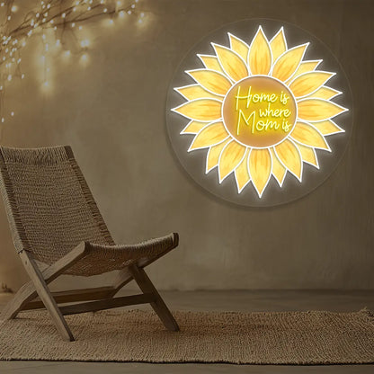 Home Is Where Mom Is Sunflower Neon Artwork in Yellow color