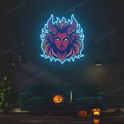 Fiery Demon Mane Neon Artwork | Iceblue