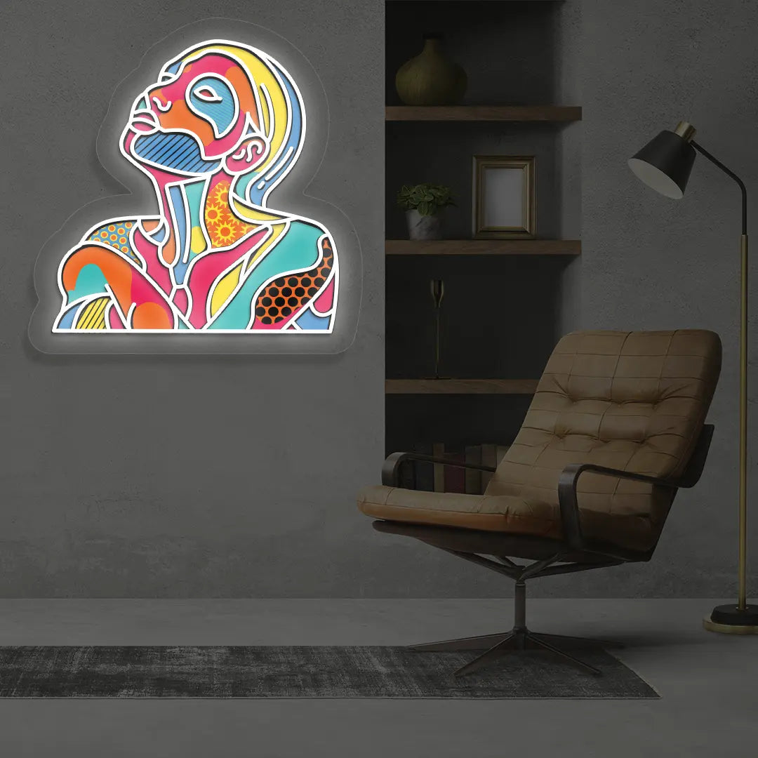 Color Pop Face Neon Artwork on white wall