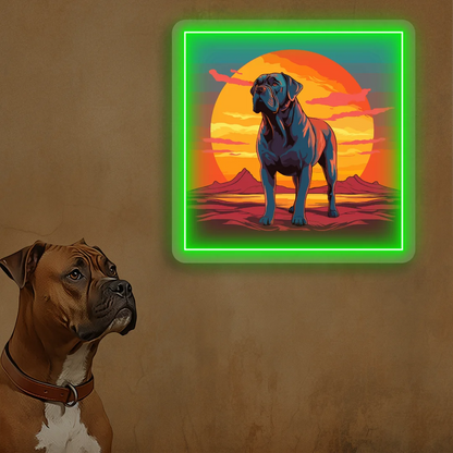 Sunset Canyon Mastiff Dog Neon Artwork in Green color