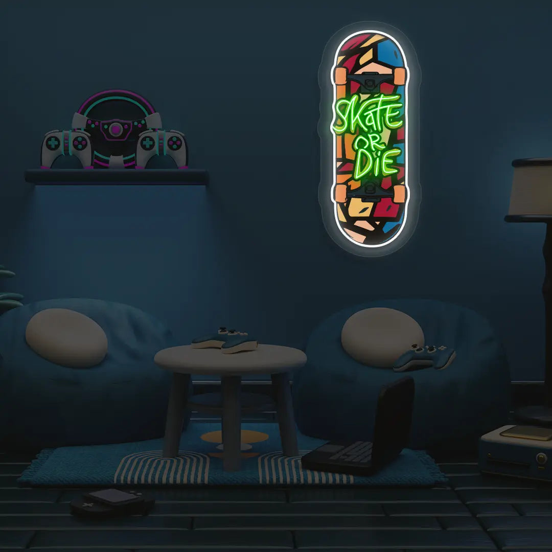 Skate or Die Neon Artwork in Green color