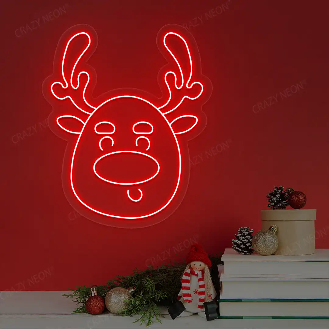 Silly Reindeer Face Neon Sign | Red