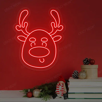 Silly Reindeer Face Neon Sign | Red