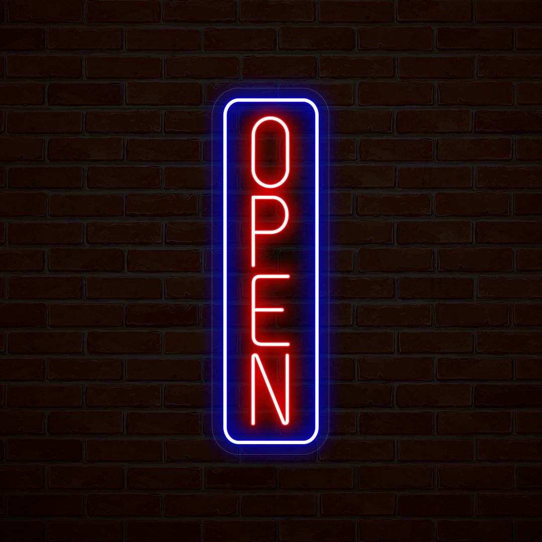 Vertical Open Neon Sign-Multicolor | Red-Blue