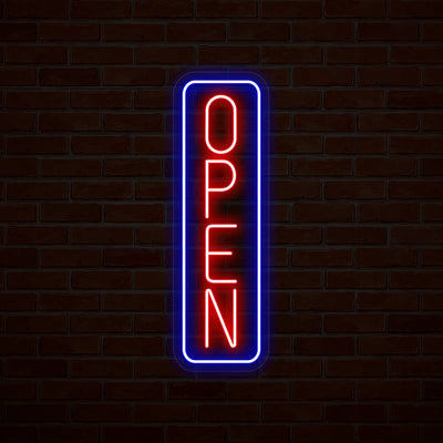 Vertical Open Neon Sign-Multicolor | Red-Blue